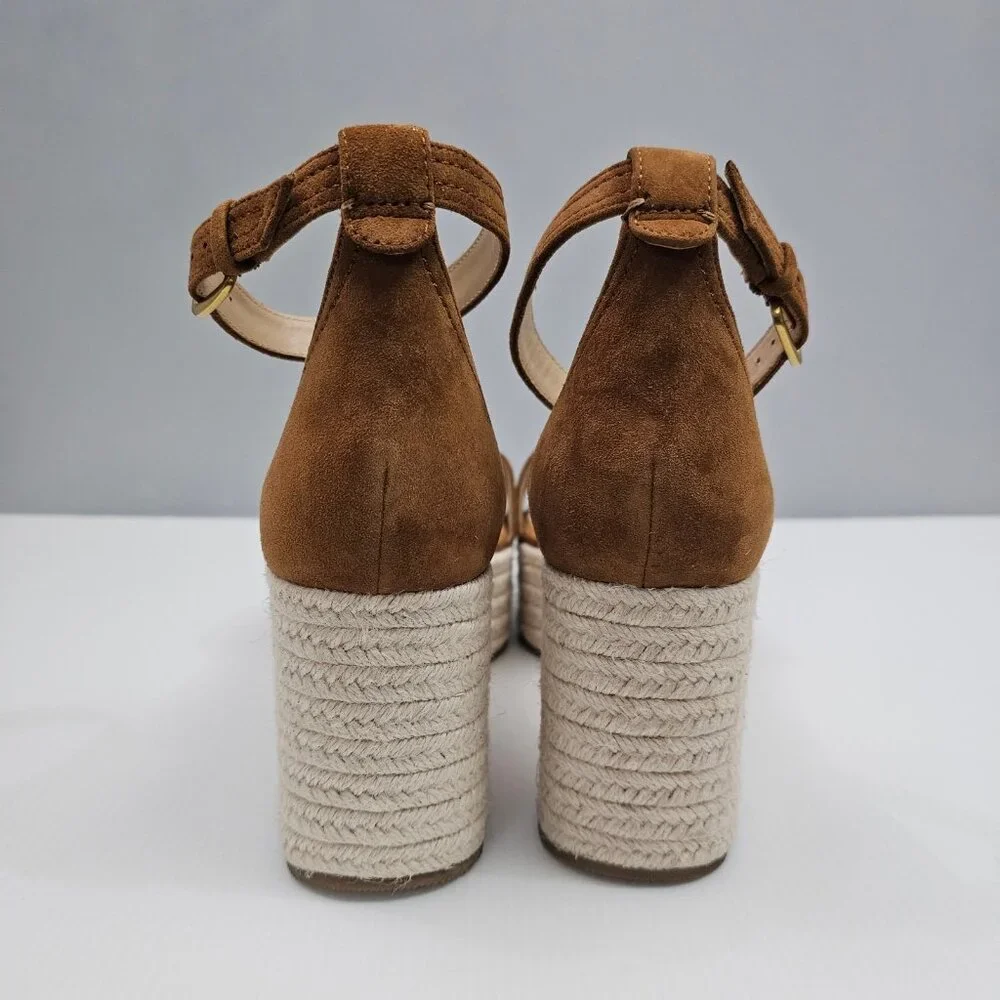 Veronica Beard Gianna Espadrille Wedge Sandal 10 Brown Suede Ankle Strap NEW